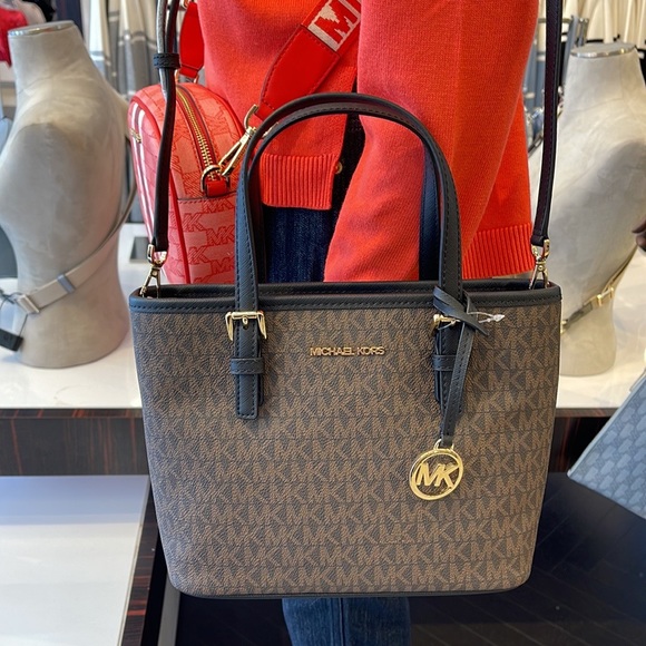 MICHAEL KORS 
Jet Set Travel Extra-Small Logo Top-Zip Tote Bag
BROWN/Back 
NWT - Picture 4 of 16